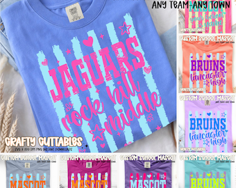 Custom Striped Mascot PNG, Team Name Shirt Design, School Spirit SVG, Personalized Sports Mascot, Sublimation Print, Cricut Cut File