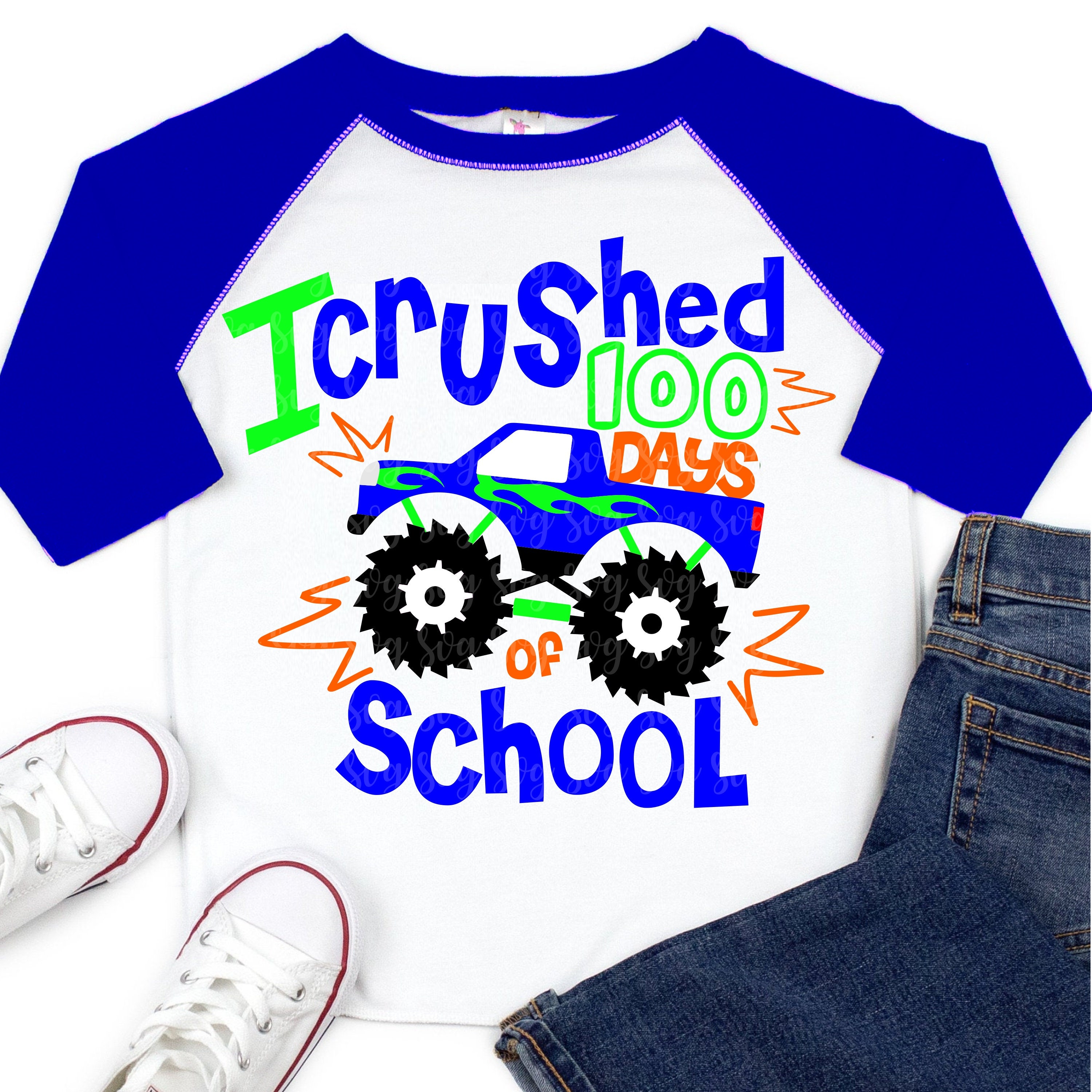 I Crushed 100 Days of School SVG, Boy 100 Days of School,Big Monster Truck,100 Days of School ...