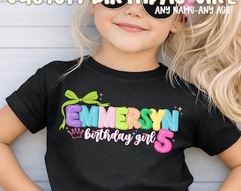 Custom Birthday Girl Name PNG SVG | Personalized Party Doodle Design | Editable Name & Age Colors | Digital Download Cut File