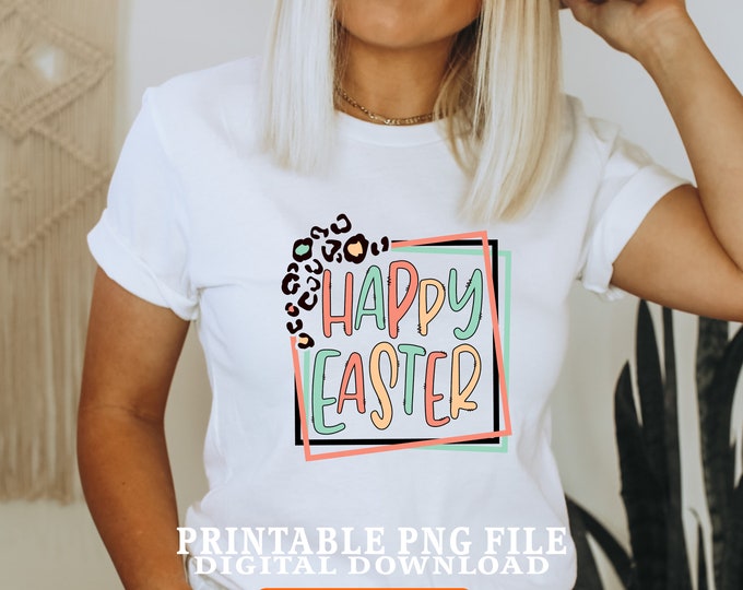Featured listing image: Happy Easter png, Retro png, Vintage png, Leopard, Cheetah, Easter png, Sublimation print png, print file, Sublimation png, Sublimation