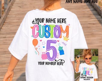 Custom Birthday Girl Name PNG SVG | Personalized Party Doodle Design | Editable Name & Age Colors | Digital Download Cut File