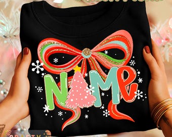 Custom Christmas Bow PNG, Personalized Coquette Bow (Digital Download)