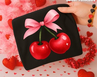 Coquette Cherry With Bow PNG, Valentine Coquette Cherry, Coquette Bow PNG, Instant Download