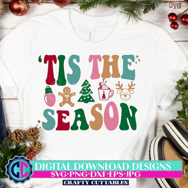 Tis the Season PNG, Retro Christmas, Checkered Christmas, Retro Santa Png, Holidays, Printable PNG, Sublimation Design