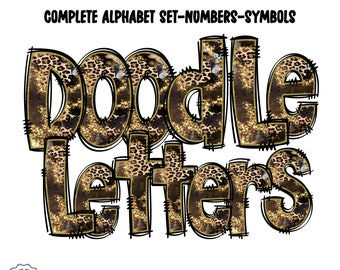 Glitter leopard doodle font, doodle Letters PNG, Leopard Doodle Letters, Hand Drawn Alphabet Doodle, Alpha Set Designs PNG