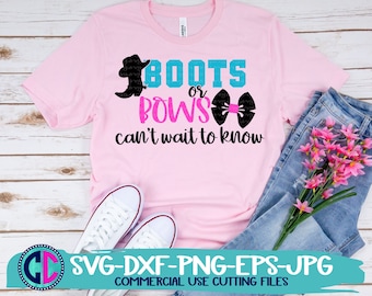Gender reveal svg, boots or bows cant wait to know svg, baby gender reveal svg, Pink or blue svg, baby reveal svg, gender reveal Svg Design