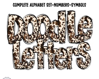 Cowhide Doodle Alphabet Letters PNG, Cow Print Doodle font, cow print doodle letters, Hand Drawn Doodle, Cow Print Alpha Set PNG