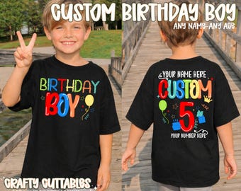 Custom Birthday Boy Name PNG SVG | Personalized Party Doodle Design | Editable Name & Age Colors | Digital Download Cut File