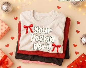 Preppy Valentine Shirt Mockup, Hand Held Folded Shirt (Digital Download)