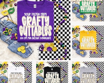 Mardi Gras Shirt Bundle | 6 Festive T-Shirt Designs | 300 DPI JPG Digital Download | Digital Download T-Shirt Mockup, Flat Lay Mockup