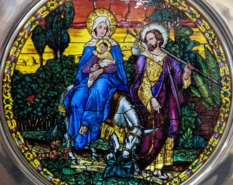 Flucht nach Ägypten 1982 Weihnachtsteller Stained Glass Repro Pewter 3410I