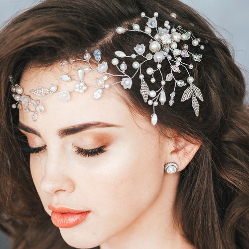 Long Regal Hair Vine Bridal Headpiece Silver Wedding Tiara Etsy