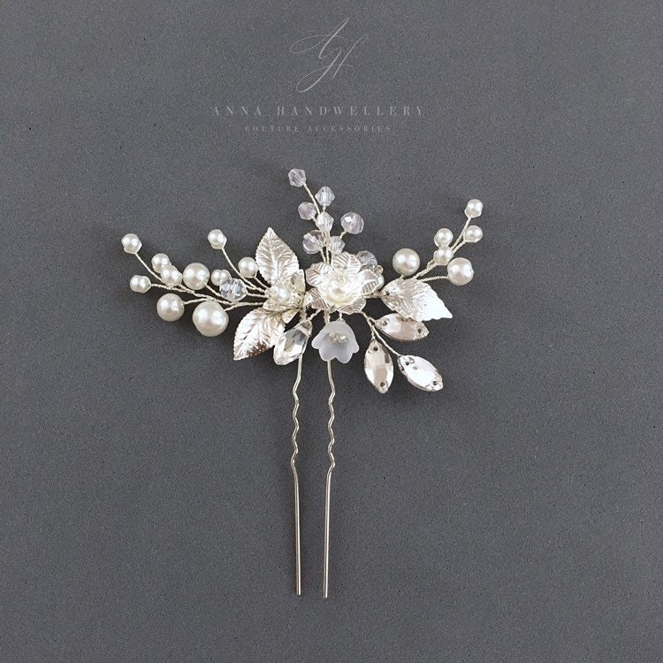 Wedding hair pin Bride hair pins Crystal hair clip Pearl Etsy