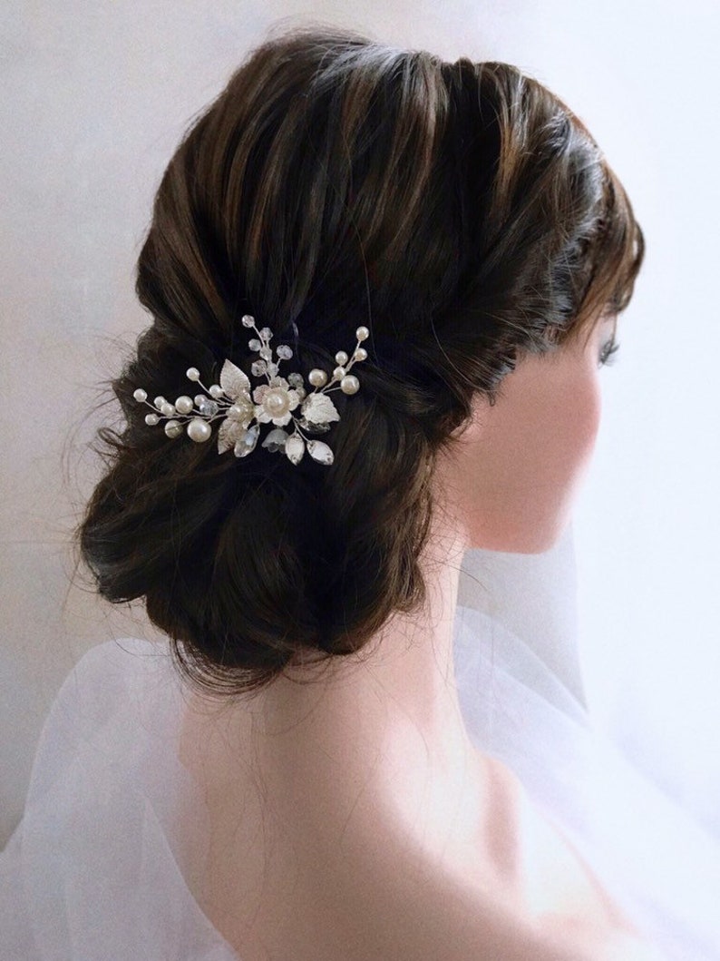 Wedding hair pin Bride hair pins Crystal hair clip Pearl Etsy