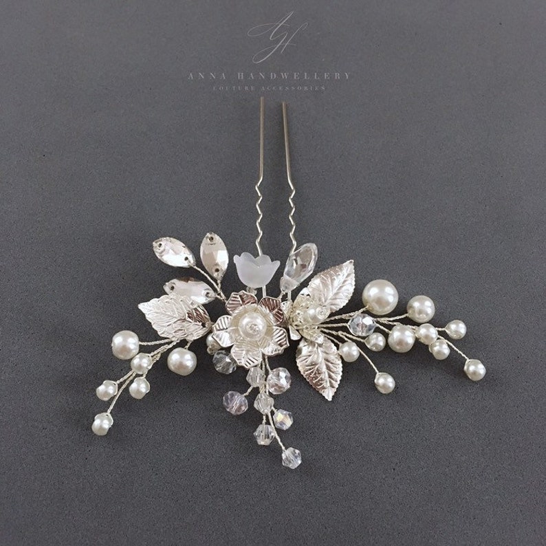 Wedding hair pin Bride hair pins Crystal hair clip Pearl Etsy