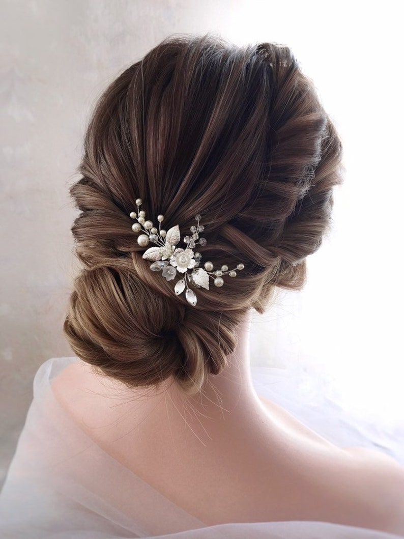Wedding hair pin Bride hair pins Crystal hair clip Pearl Etsy