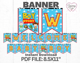 Printable "It's a Boy Story" Baby Shower WELCOME BABY BOY Banner, Instant Download Pdf; Party Favor Printable