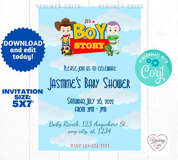 EDITABLE It's a Boy Story Baby Shower Invitation Template Etsy Australia