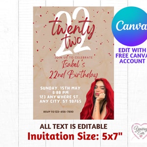 Karol G Birthday Invitation CANVA TEMPLATE 5x7 CANVA Template Printable Birthday Invite, Bichota; Red Hair; Karol G; Beige; Red