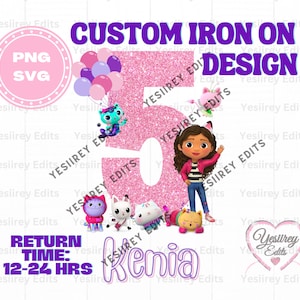 CUSTOM Digitales Gabby's Dollhouse Bügelbild; Geburtstagsparty Shirt Vorlage; Party Outfit PNG & SVG