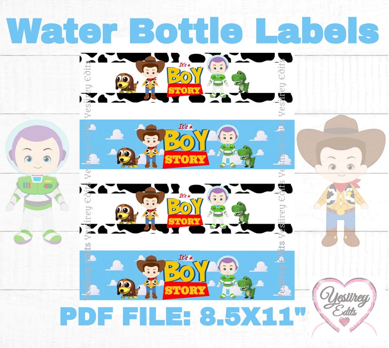 Printable it's a Boy Story Baby Shower Water Bottle Labels, Instant Download PDF Party Favor