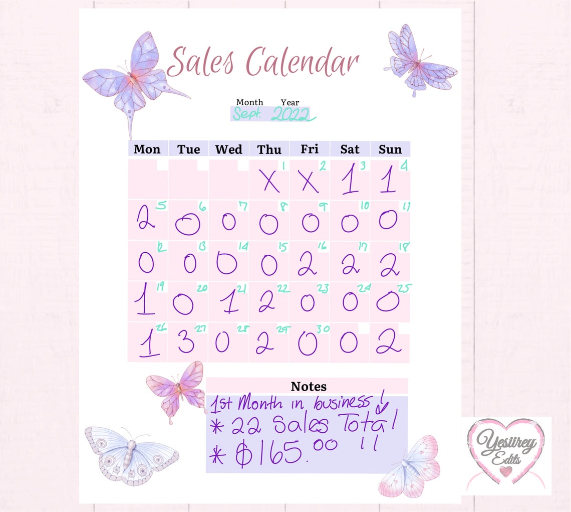 Printable Digital Download Blank Calendar Butterfly Inspired Instant ...
