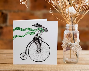 Hare on Bike Greetings Card