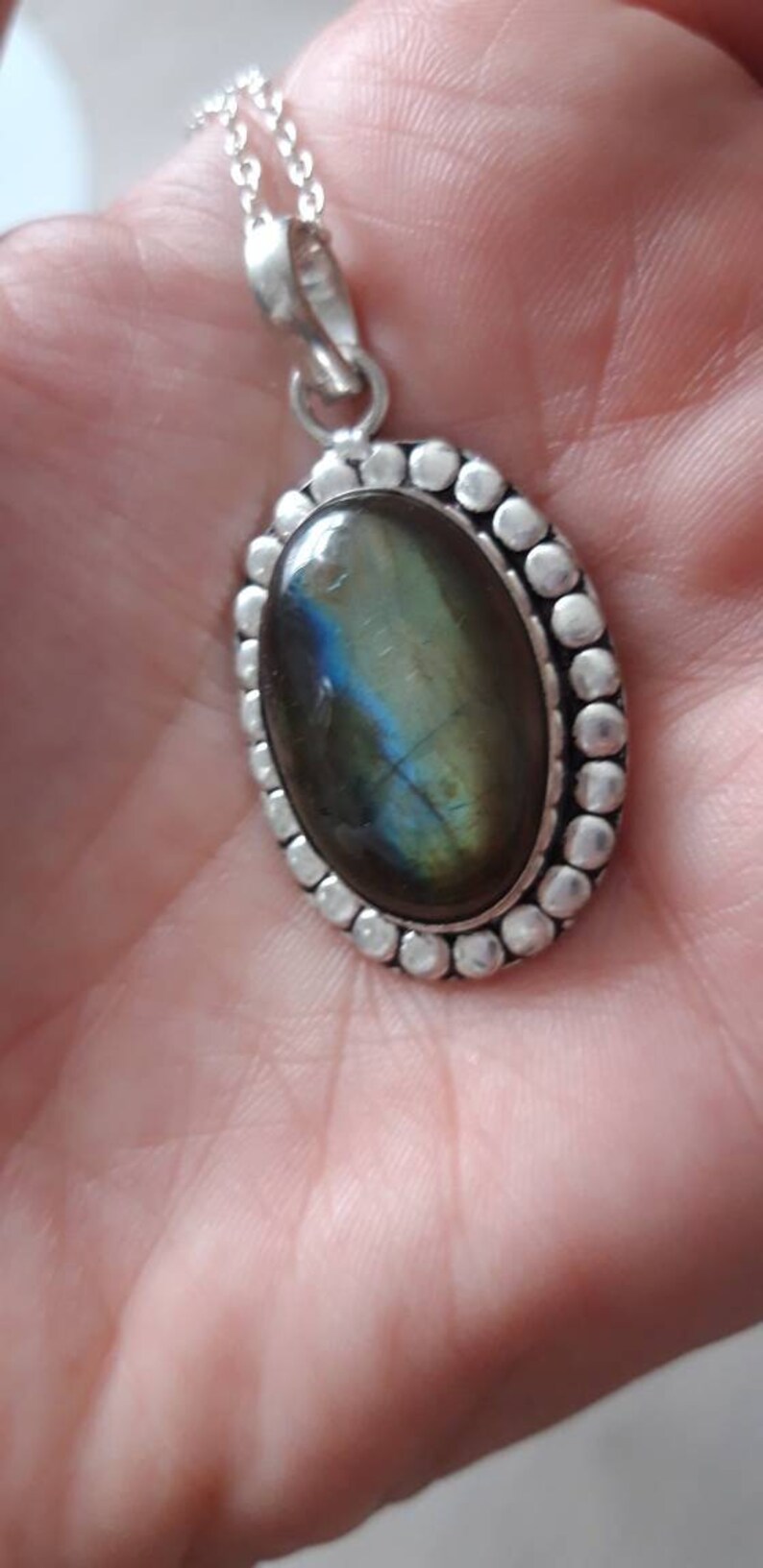 Silverplated labradorite pendant