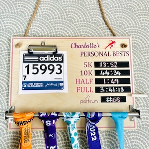 Personalised Medal Display Holder, Running Bib, Chalk Board Gift for runner