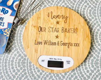 Personalised Bamboo Kitchen Scales, Engraved Baking Gift