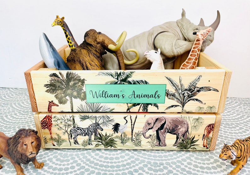 Personalised Wooden Toy Storage Box / Toy Crate / Animal Etsy UK