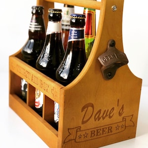 Personalised Beer Caddy / Beer crate / engraved bottle holder / personalised drinks caddy / wooden beer crate/ Father's Day gift image 1