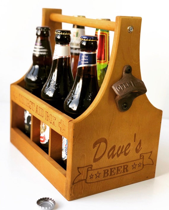 Personalised Dad Beer Bottle Crate I Engraved Wooden Beer Caddy