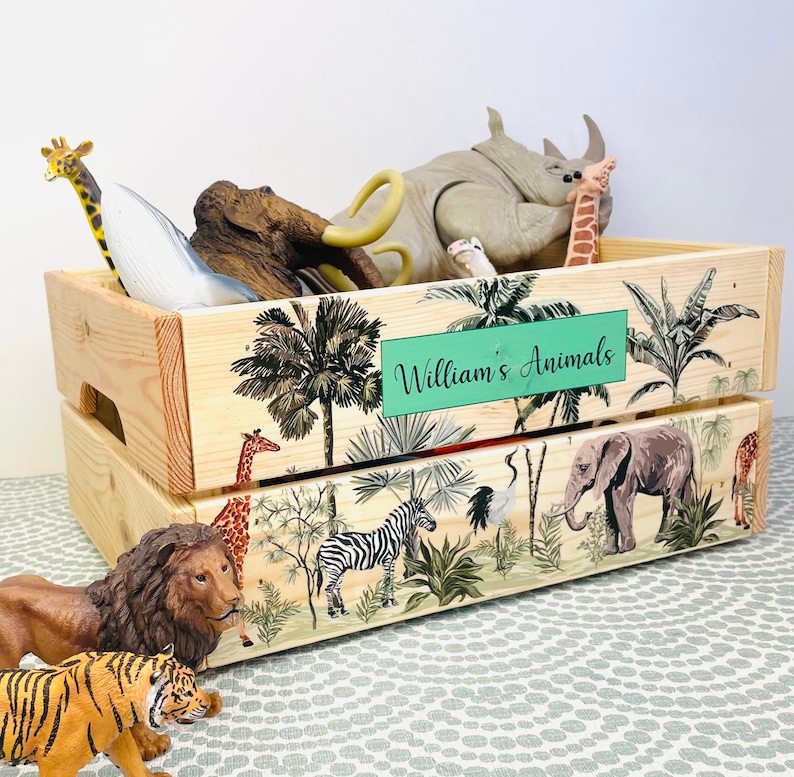 Personalised Wooden Toy Storage Box / Toy Crate / Animal Etsy UK