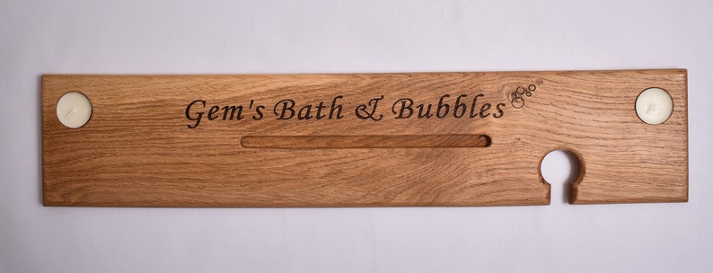 Personalised Bath Caddy / Solid Oak Bath Board / Luxury Gift / Engraved gift / Bathroom accessories image 6