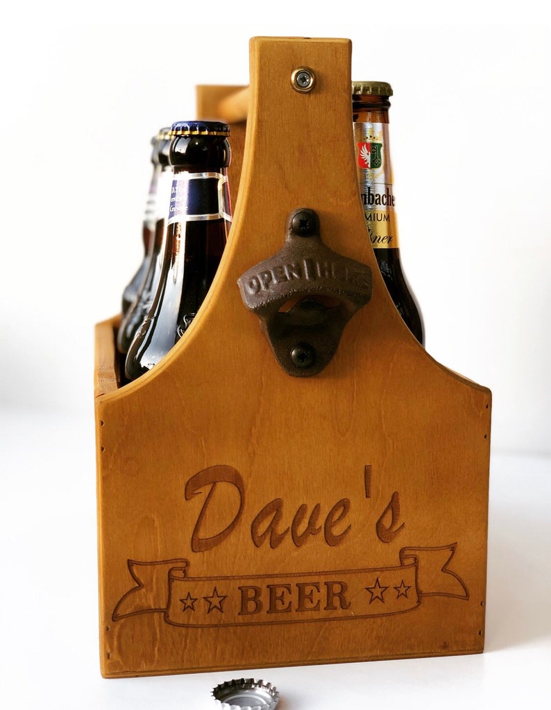 Personalised Beer Caddy / Beer crate / engraved bottle holder / personalised drinks caddy / wooden beer crate/ Father's Day gift image 3