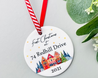 Personalised First Christmas New Home Ornament, Ceramic Bauble