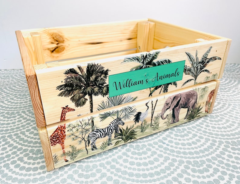 Personalised Wooden Toy Storage Box / Toy Crate / Animal Etsy UK