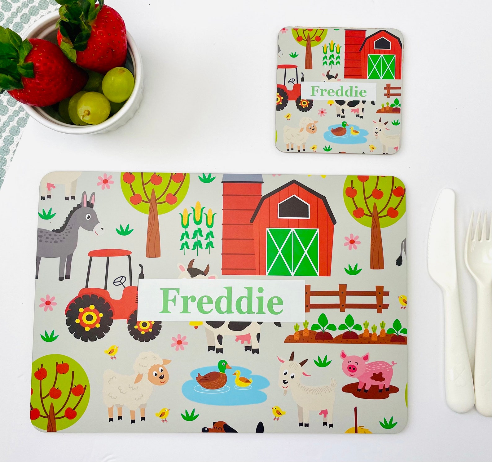 Personalised Farm animal Placemat & Coaster Set / dinner mat / Etsy.de