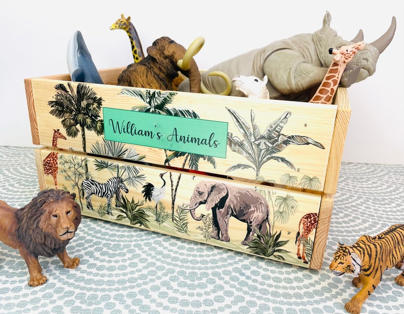 Personalised Wooden Toy Storage Box / Toy Crate / Animal Etsy UK
