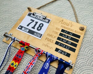 Porte-médailles Mural Pour Coureurs | En Acier Noir/argenté | Présentez +25 Médailles De Course | 36x11.6 Cm | Idéal Cadeau Sportif
