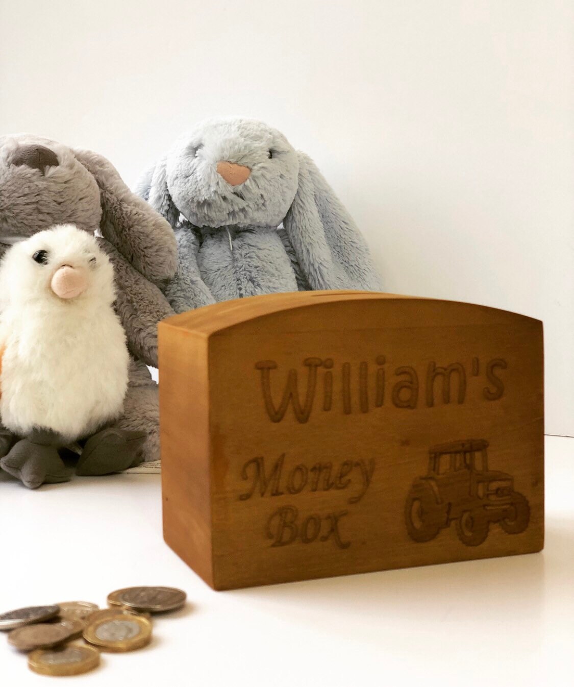 Personalised Tractor Money Box / Wooden Piggy Bank / Engraved Etsy UK
