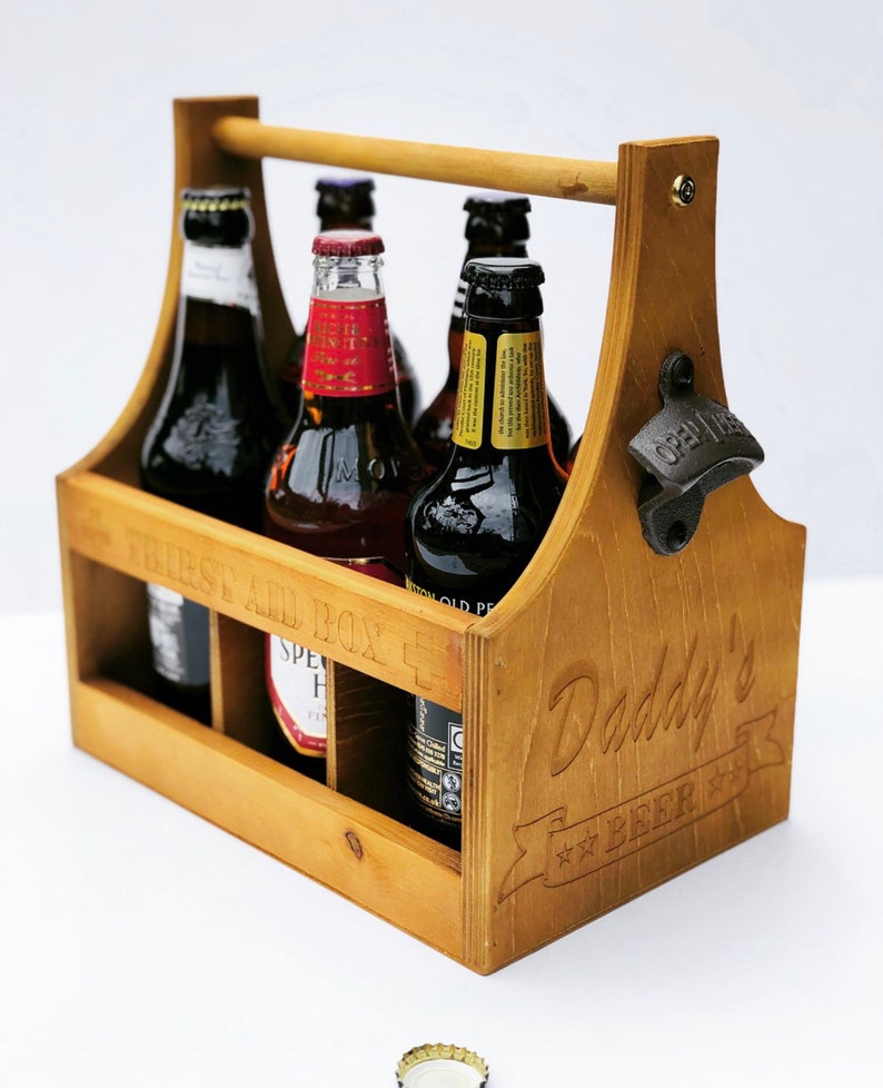 Personalised Beer Caddy / Beer crate / engraved bottle holder / personalised drinks caddy / wooden beer crate/ Father's Day gift image 8