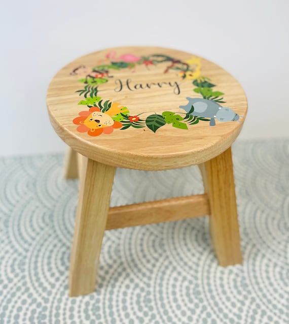 Taburete Infantil Personalizado / Escalón de Madera / Taburete Infantil /  Regalo Bautizo / Regalo Primer Cumpleaños / Diseño Animal Safari / Juguetes  Madera -  México