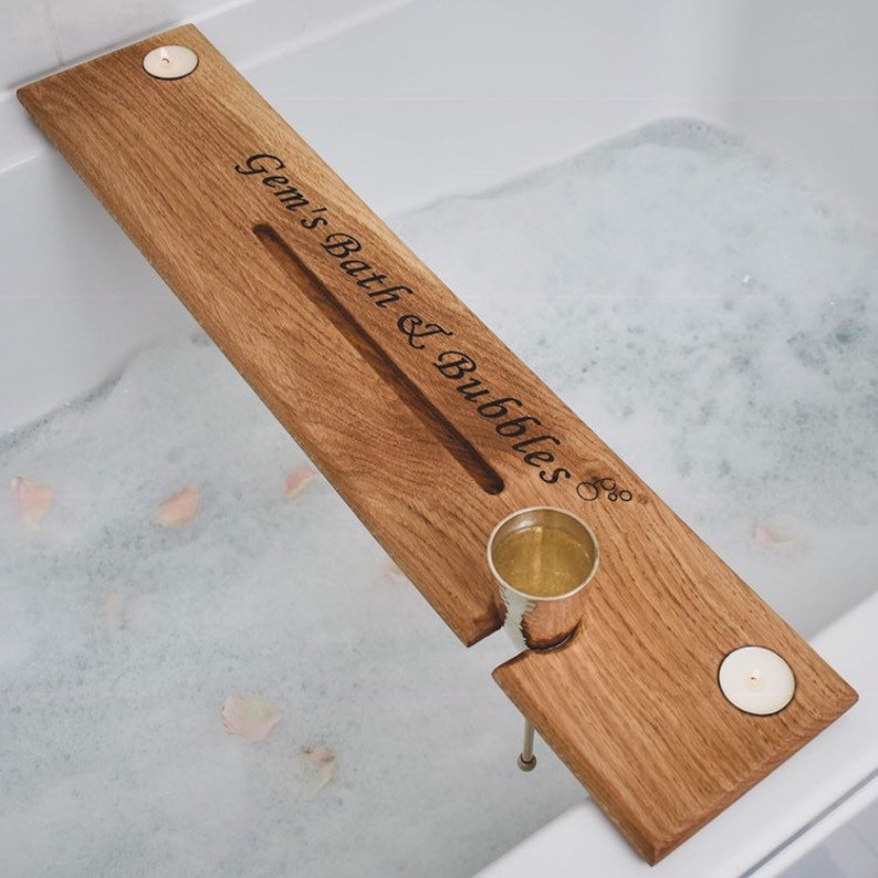 Personalised Bath Caddy / Solid Oak Bath Board / Luxury Gift / Engraved gift / Bathroom accessories image 1