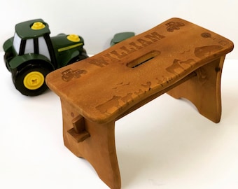 Personalized Farm Animal Stool, Engraved Wooden Step, Children's Keepsake