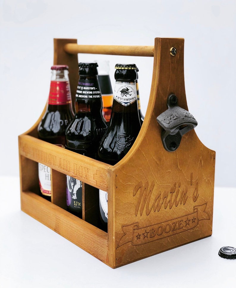 Personalised Beer Caddy / Beer crate / engraved bottle holder / personalised drinks caddy / wooden beer crate/ Father's Day gift image 9