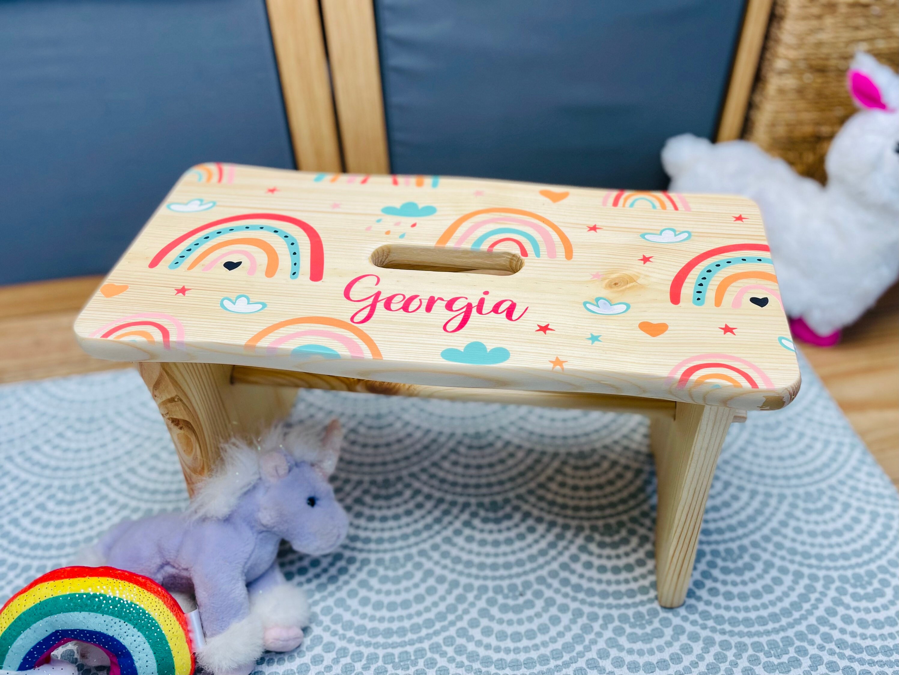 Personalised rainbow stool / childs wooden step / birthday Etsy