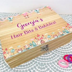 Personalised hair accessories storage box / hair bobbles bows clips box / christening first birthday gift / princess gift for girls cute