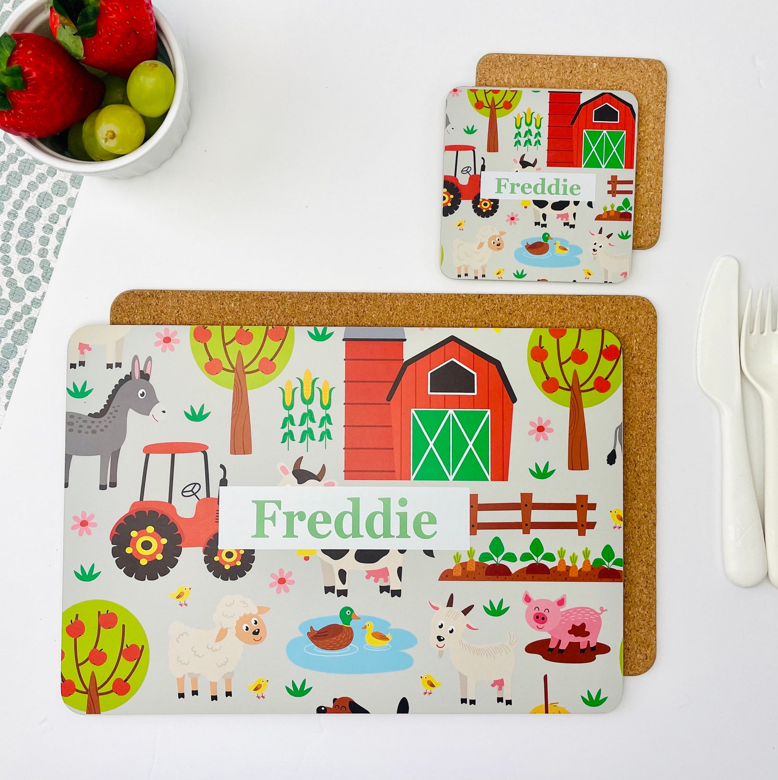 Personalised Farm animal Placemat & Coaster Set / dinner mat / Etsy.de